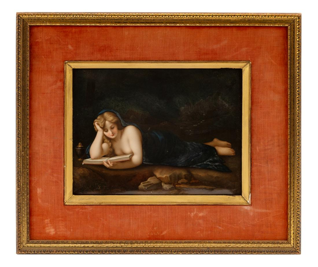 A Berlin (K.P.M.) Porcelain Plaque After Pompeo Battoni: A Berlin (K.P.M.) Porcelain Plaque After Pompeo Battoni 19th Century Height of frame 13 1/2 x width 16 inches.