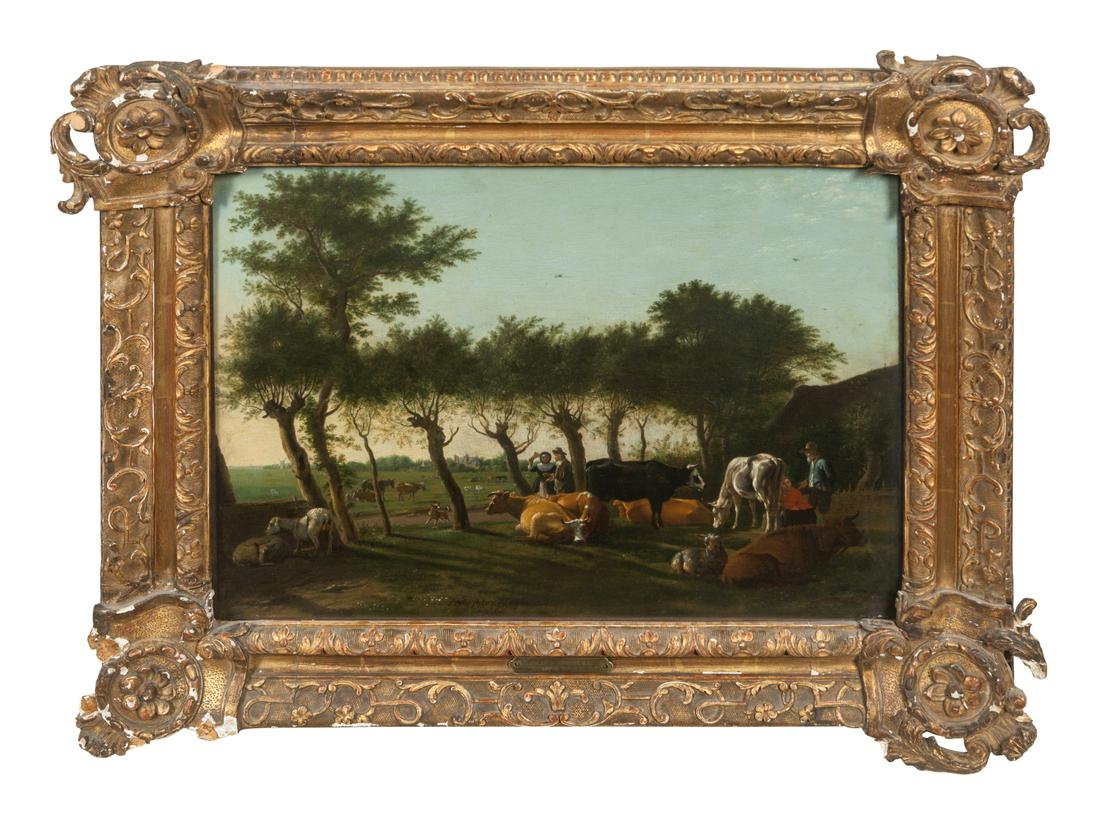 After Paulus Potter (Dutch, 1625-1654): After Paulus Potter (Dutch, 1625-1654) Farm Near the Hague oil on panel inscribed Paulus Potter and dated (lower center) 15 1/2 x 20 1/4 inches. Provenance: Count Alexander Stroganoff, St. Petersburg,