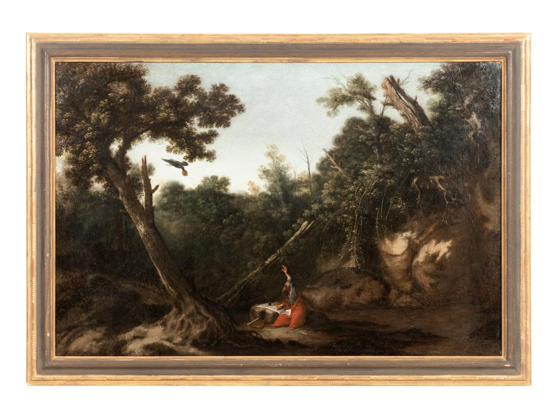Dutch School, 17th Century: Dutch School, 17th Century Elijah Being Fed to the Raven, circa 1645 oil on canvas 26 3/8 x 39 7/8 inches. Provenance: Gunnar Mikkelsen, Copenhagen (as attributed to Salvator Rosa) Alfred Bader, Milwa