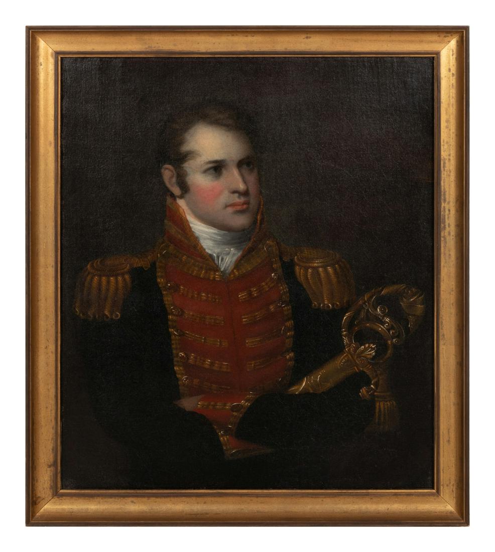 Continental School, Late 18th/Early 19th Century: Continental School, Late 18th/Early 19th Century Portrait of an Officer oil on canvas 30 3/8 x 25 3/8 inches. Property from Historic Sengen House, Cornwall-on-Hudson, New York