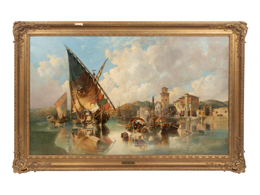Continental School, 19th Century: Continental School, 19th Century Boats on an Italian Canal oil on canvas signed indistinctly (lower left) 29 3/4 x 48 inches. Provenance: Prince Galleries, Chicago, acquired October 1991; thence by fa