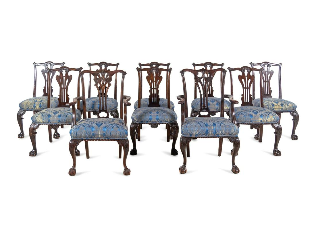 A Set of Ten Late George III Carved Mahogany Dining: A Set of Ten Late George III Carved Mahogany Dining Chairs Late 19th/20th Century Height 39 inches.