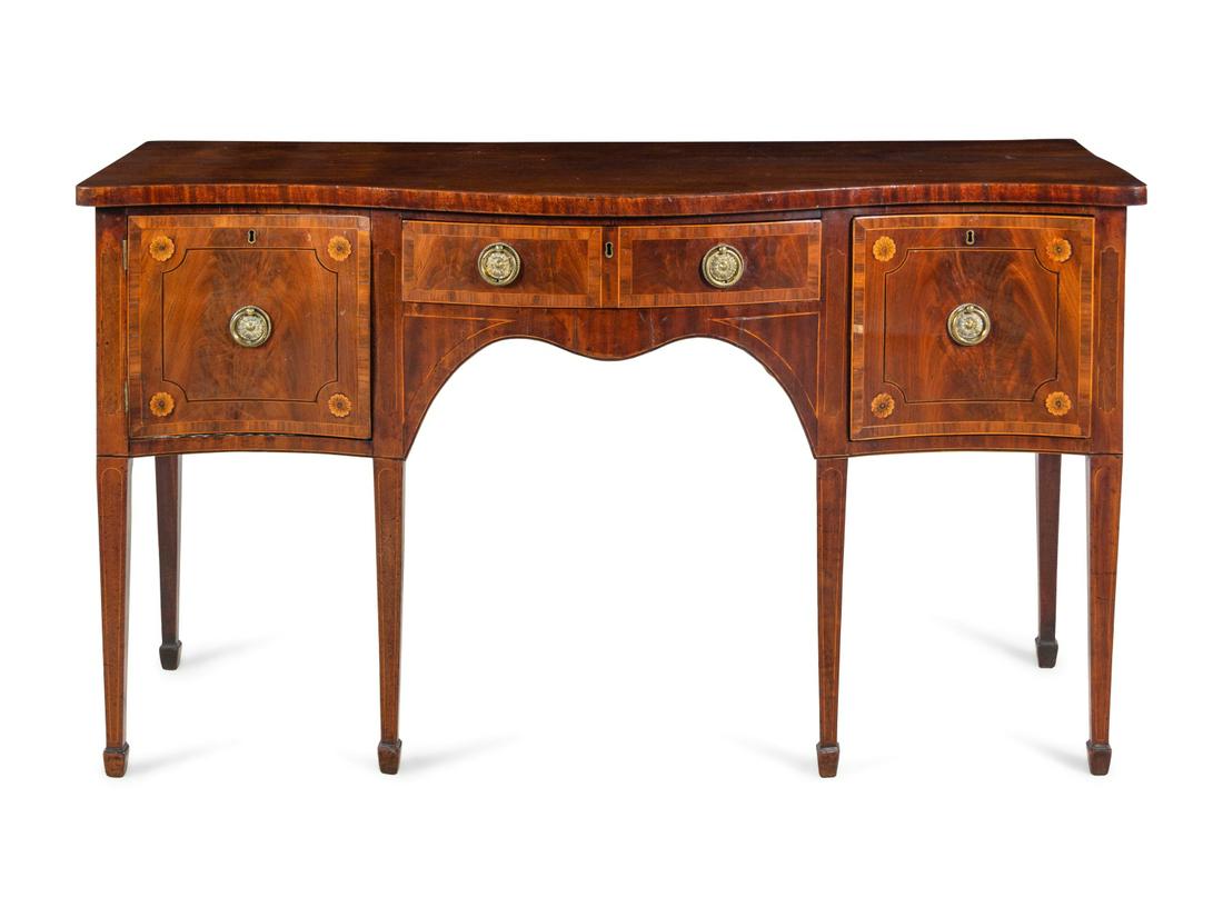 A George III Inlaid Mahogany Sideboard: A George III Inlaid Mahogany Sideboard Circa 1790 Height 37 x width 66 x depth 25 1/4 inches. Property from the Collection of John and Patricia Pember, Janesville, Wisconsin