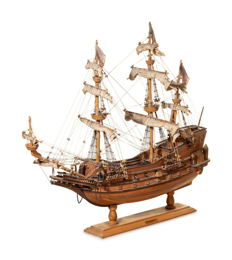 A Model of a Three-Mast Ship: A Model of a Three-Mast Ship Late 19th/Early 20th Century Height 25 x width 29 1/2 inches. Property from the Collection of Mary Southworth, Lake Forest, Illinois
