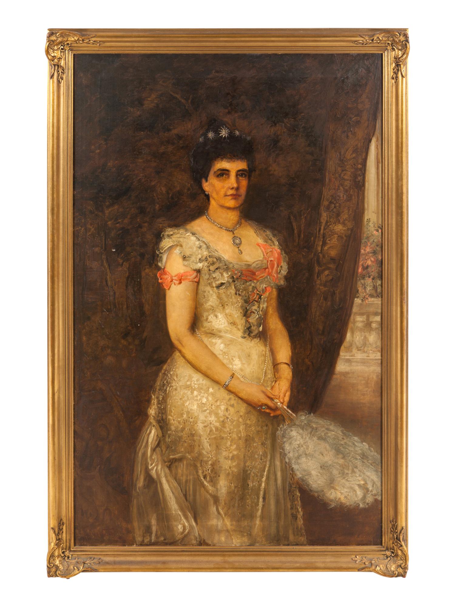 John Hanson Walker (British, 1844-1933): John Hanson Walker (British, 1844-1933) Mrs. Dauson, 1900 oil on canvas signed, titled and dated (verso) 60 x 35 1/2 inches. Property from the Collection of Robby Davison, Rockford, Illinois