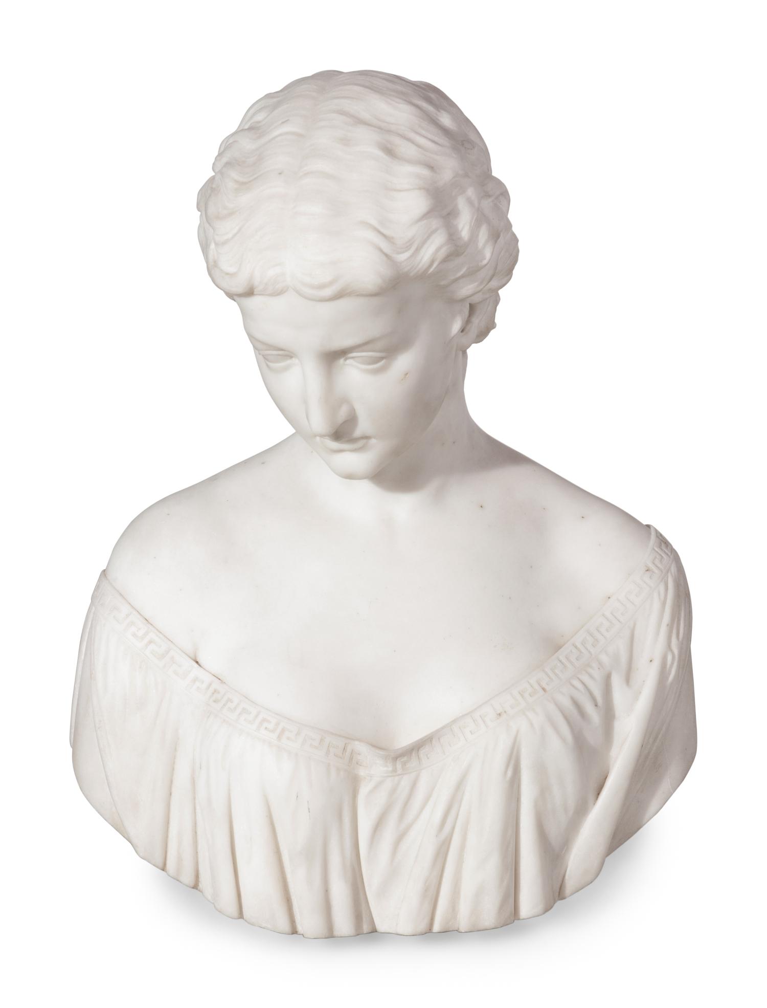 Richard Henry Park (American, 1832-1902): Richard Henry Park (American, 1832-1902) Bust of a Young Woman carved marble signed R. H. Park Height 23 inches. Property from the Estate of a Midwest Collector, Milwaukee, Wisconsin