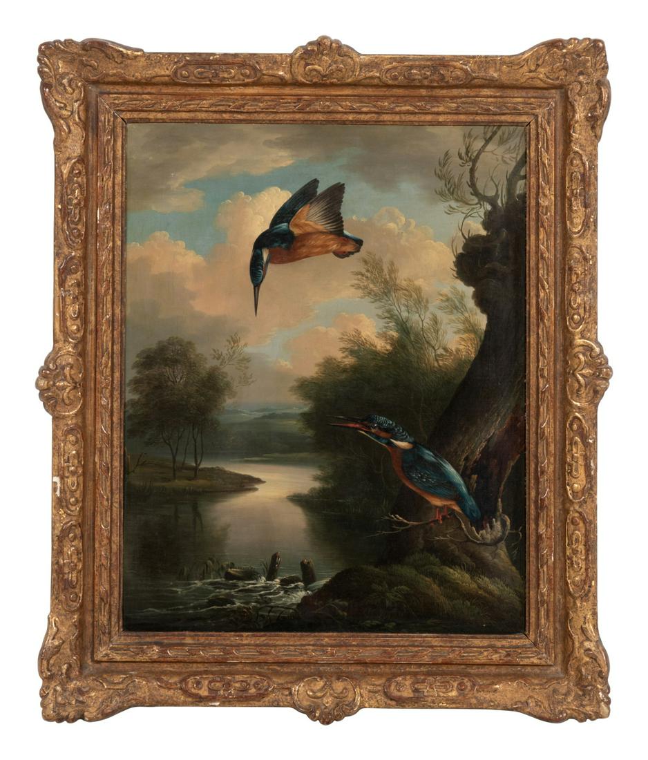 After John James Audubon (American, 1785-1851): After John James Audubon (American, 1785-1851) Two Kingfishers at a Lake oil on canvas unsigned 20 1/2 x 16 1/4 inches. Provenance: Alfred Bader, Milwaukee, 7 August 1968 (with invoice) Property from 