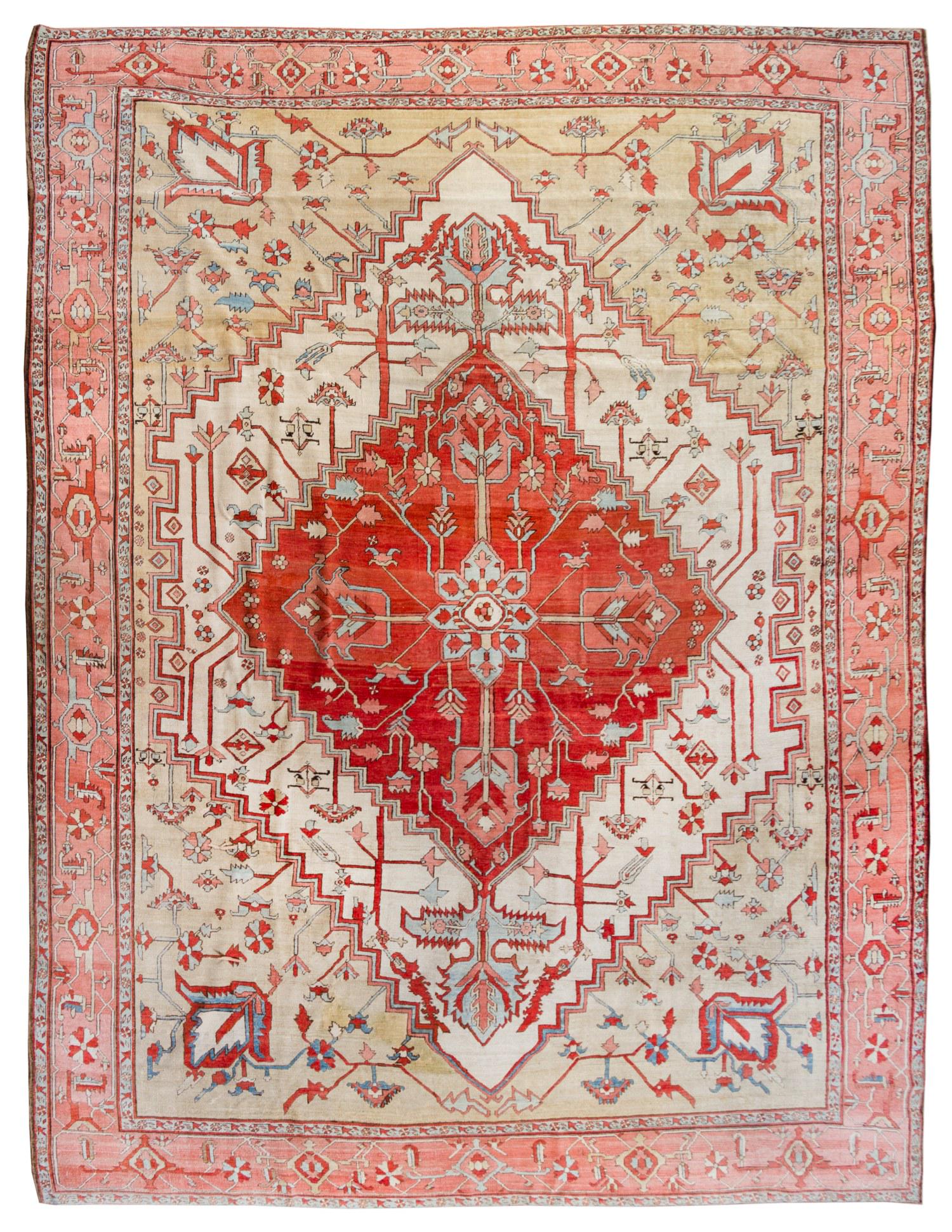A Serapi Wool Rug: A Serapi Wool Rug Northwest Persia, Circa 1880 12 feet 8 inches x 8 feet 8 inches. Provenance: Joseph W. Fell, Chicago, 1983 Estate of Steve and Peggy Fossett, Chicago
