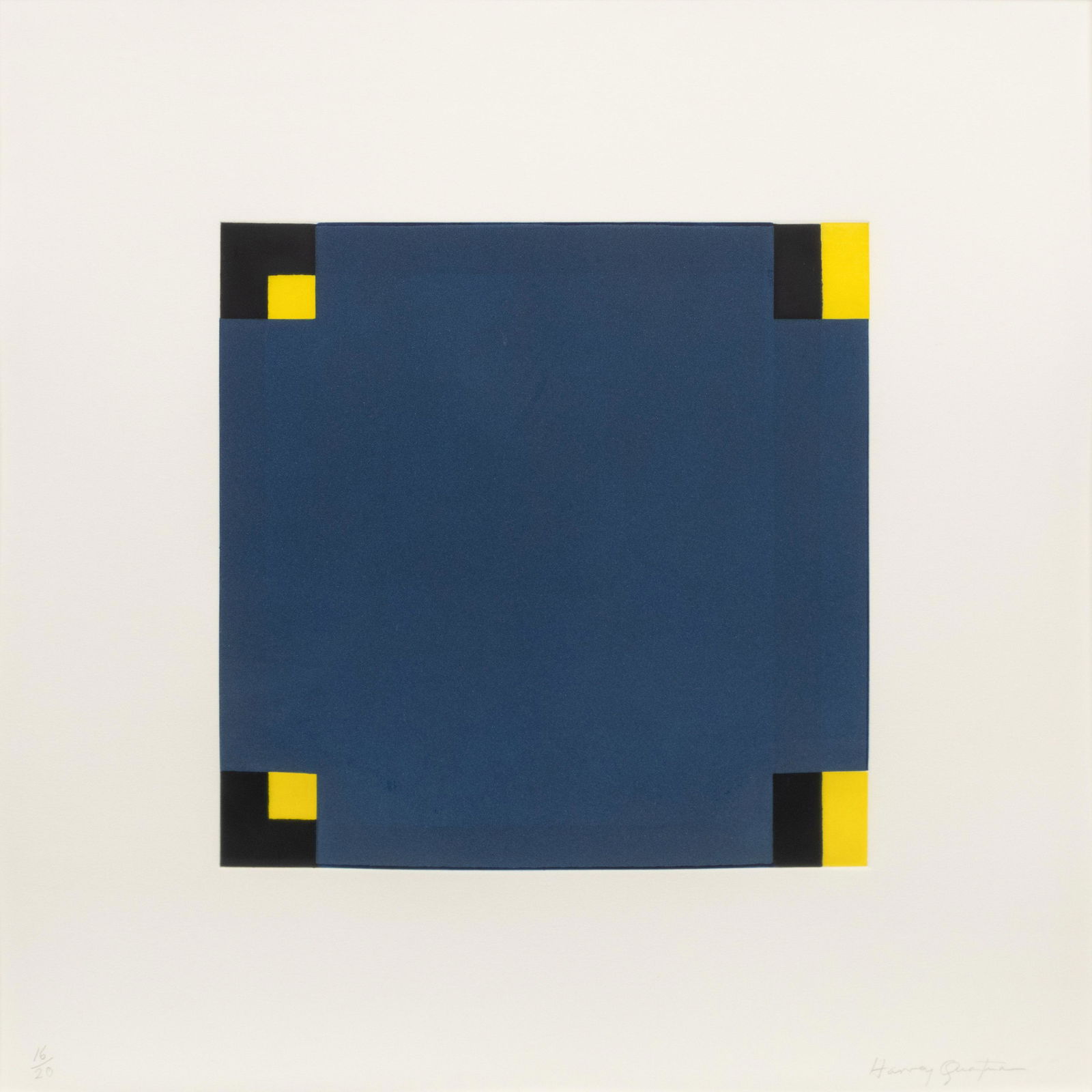 Harvey Quaytman (American, 1937-2002) Untitled (Blue: Harvey Quaytman (American, 1937-2002) Untitled (Blue and Yellow) color aquatint and mezzotint signed and numbered 16/20 in pencil 19 3/4 x 19 3/4 inches.