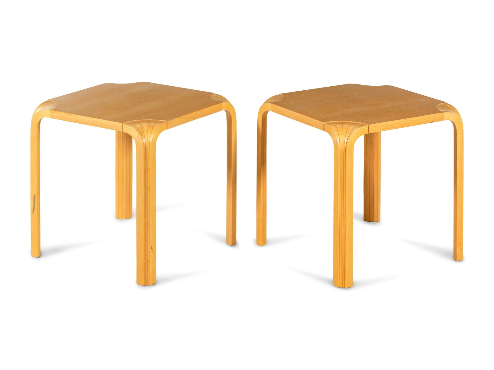 Alvar Aalto (Finnish, 1898-1976) Pair of Fan-Leg: Alvar Aalto (Finnish, 1898-1976) Pair of Fan-Leg Occasional Tables, Artek, Finland bent and laminated birch wood unmarked H 18 x W 17 3/4 x D 17 3/4 inches. Property from the Estate of Joyce Hoskin, C