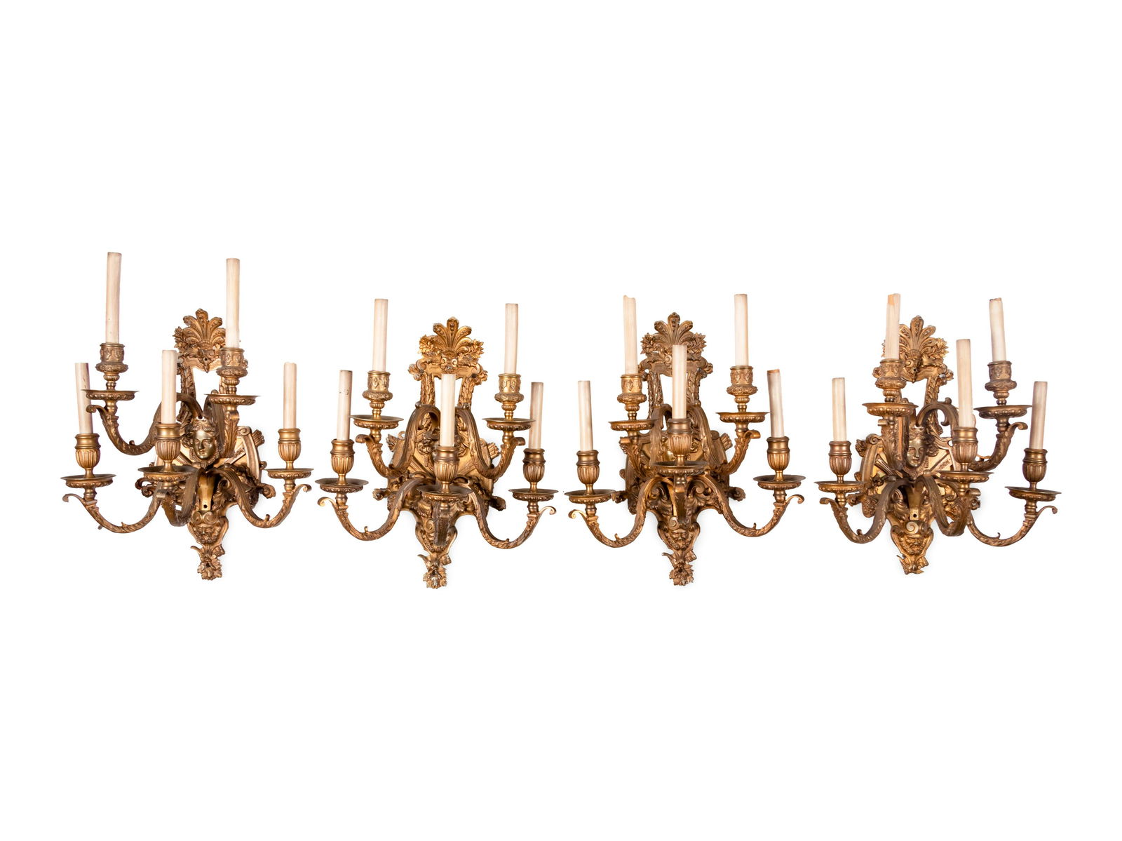 Four Louis XVI Style Gilt Bronze Five-Light Sconces (1 of 7)