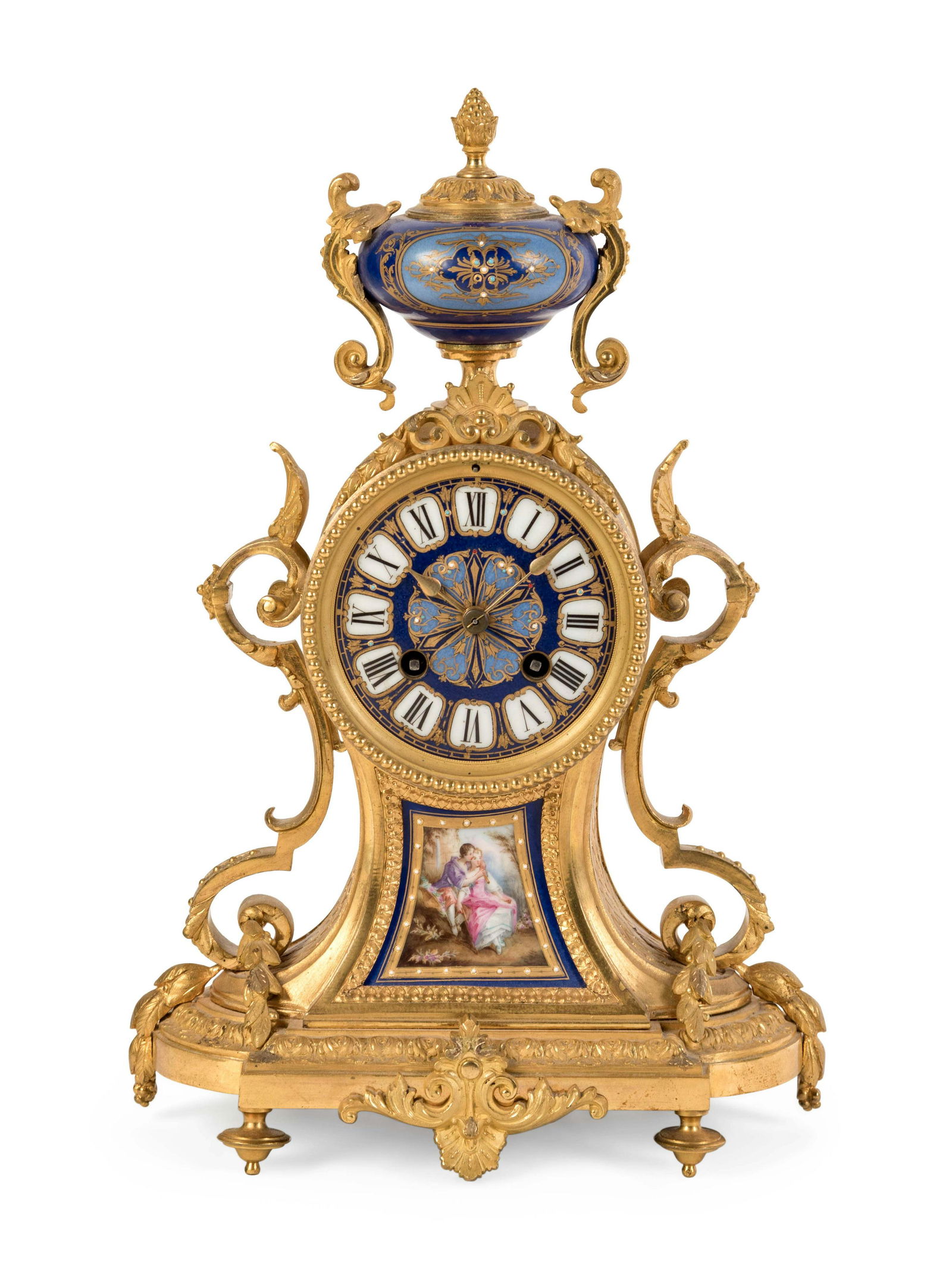 A Louis XVI Style Porcelain Inset Gilt Bronze Mantel (1 of 7)