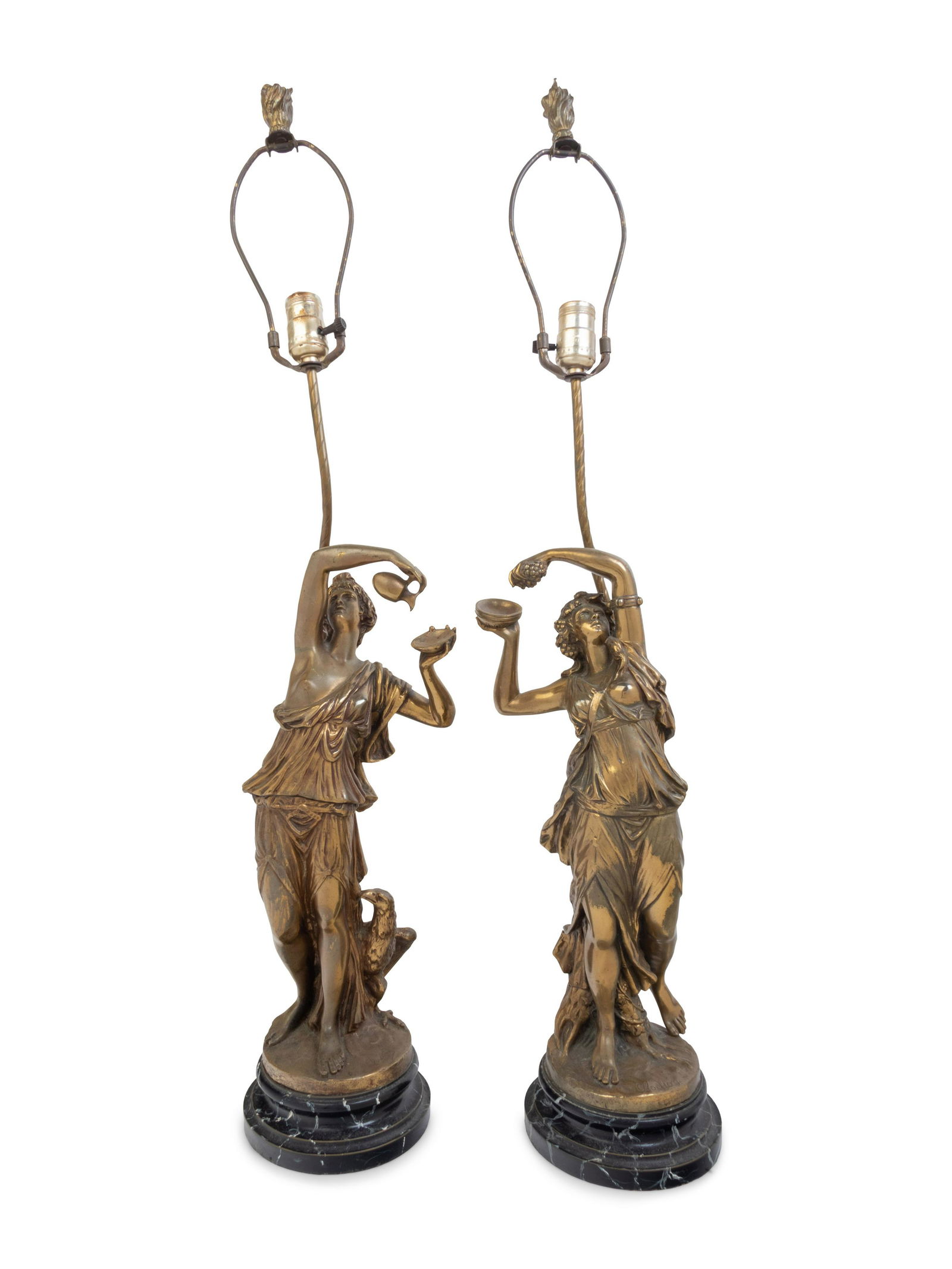 A Pair of Gilt Bronze Figures Mounted as Lamps after (1 of 4)