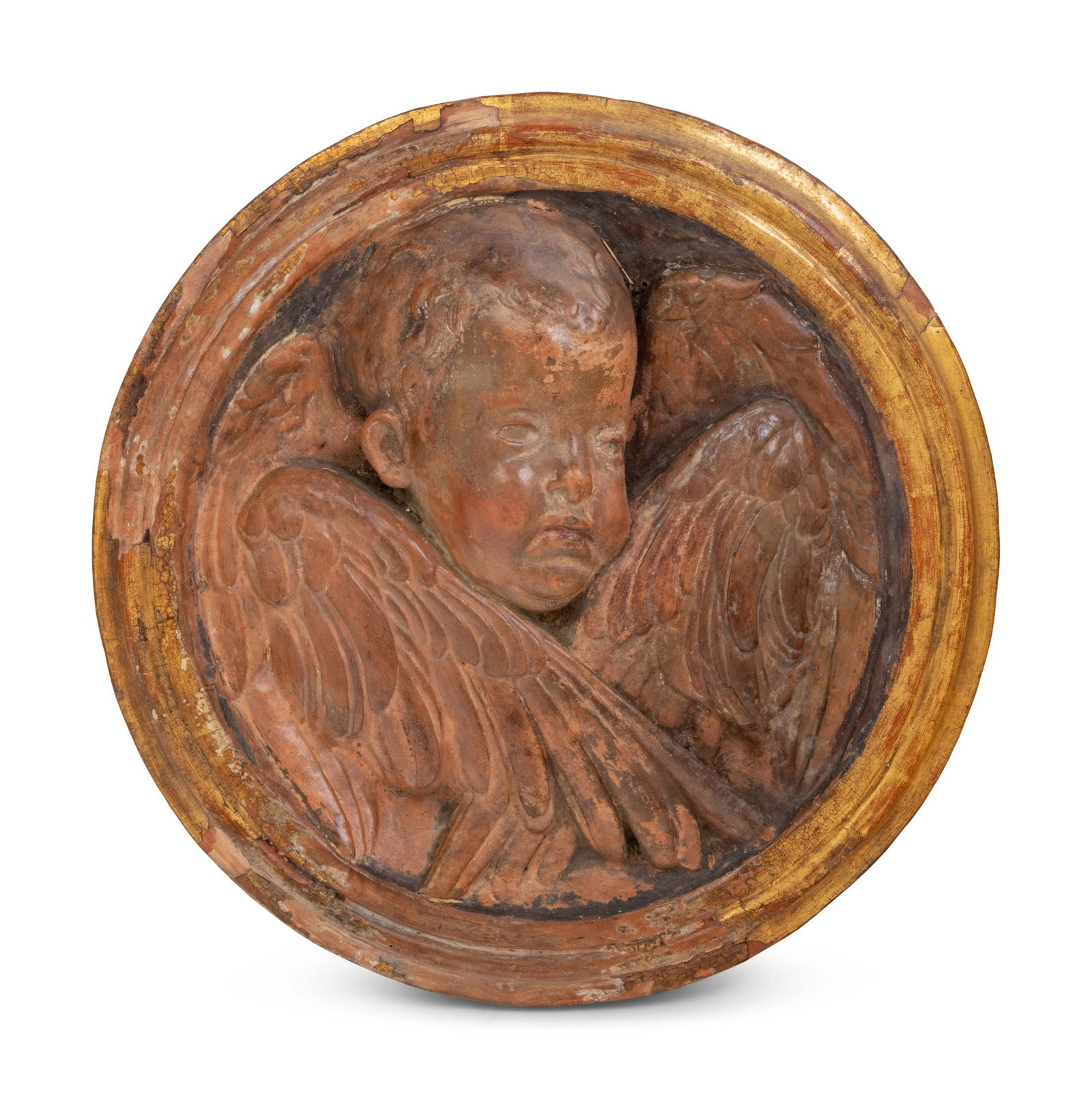 A Continental Parcel Gilt Terra Cotta Cherub Plaque (1 of 2)