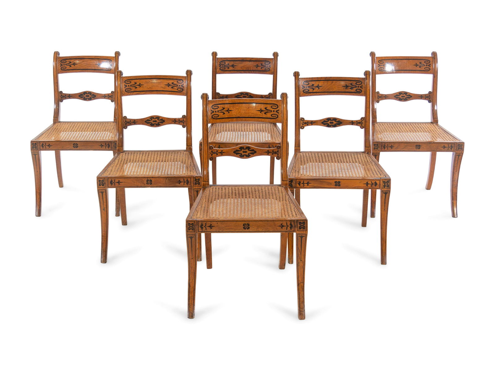 A Set of Six Continental Ebony Inlaid Fruitwood Dining (1 of 3)