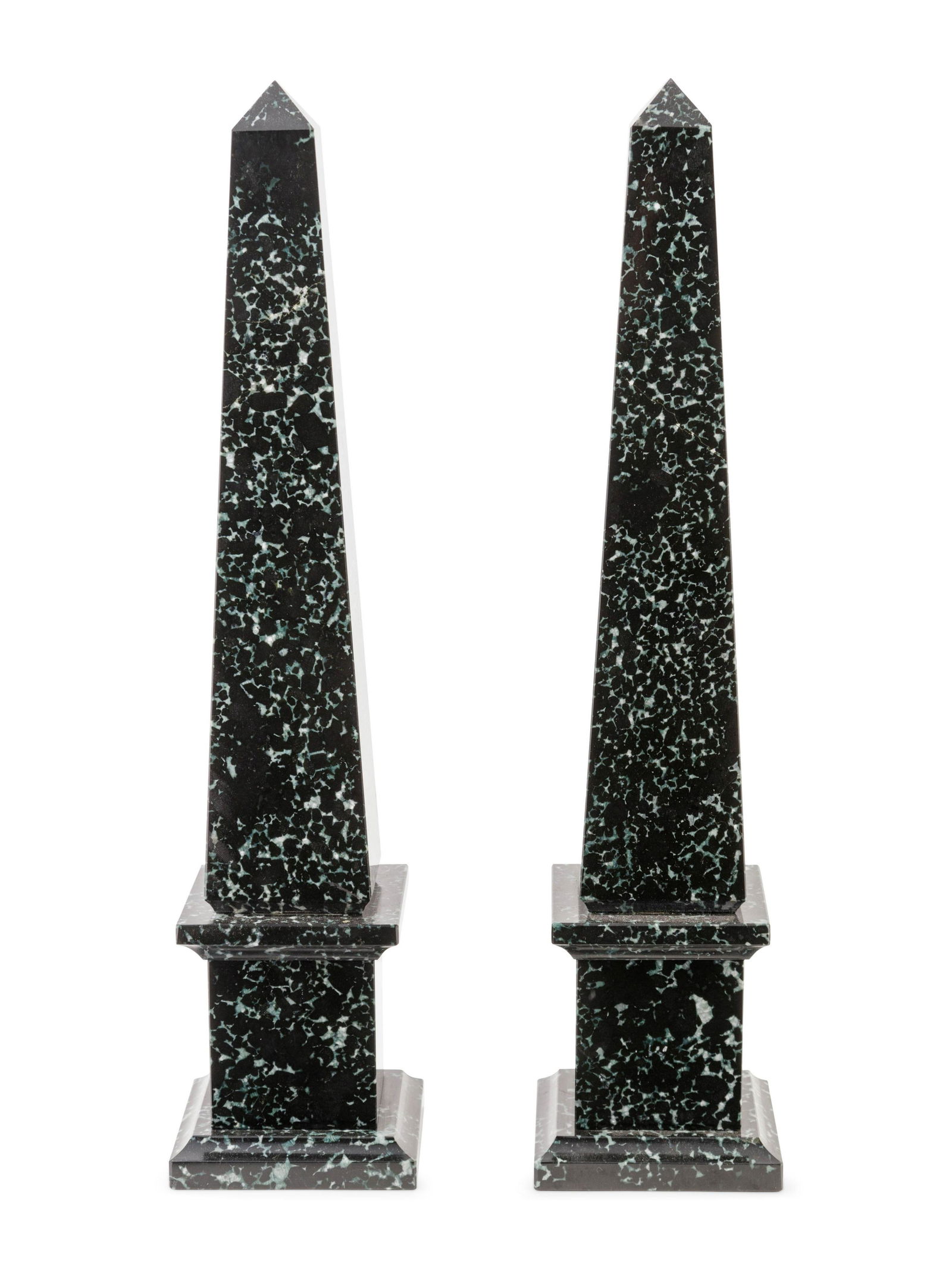 A Pair of Marble Obelisks: A Pair of Marble Obelisks Second Half 20th Century Height 15 3/4 inches.