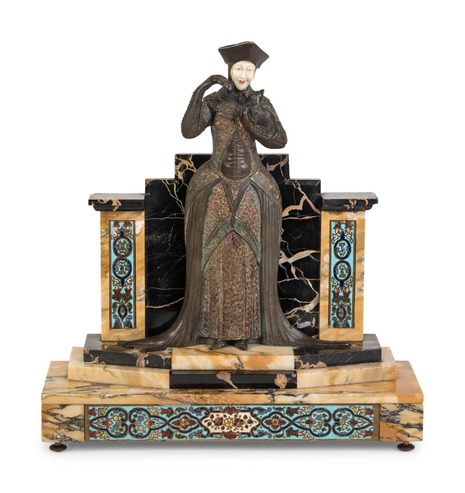 A Continental Bronze, Champleve and Marble Figure (1 of 3)