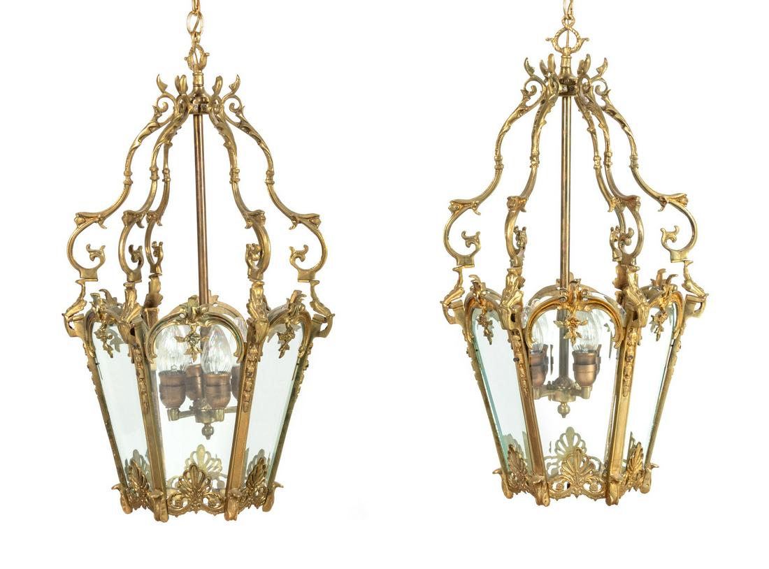 A Pair of Continental Brass and Glass Lanterns (1 of 4)