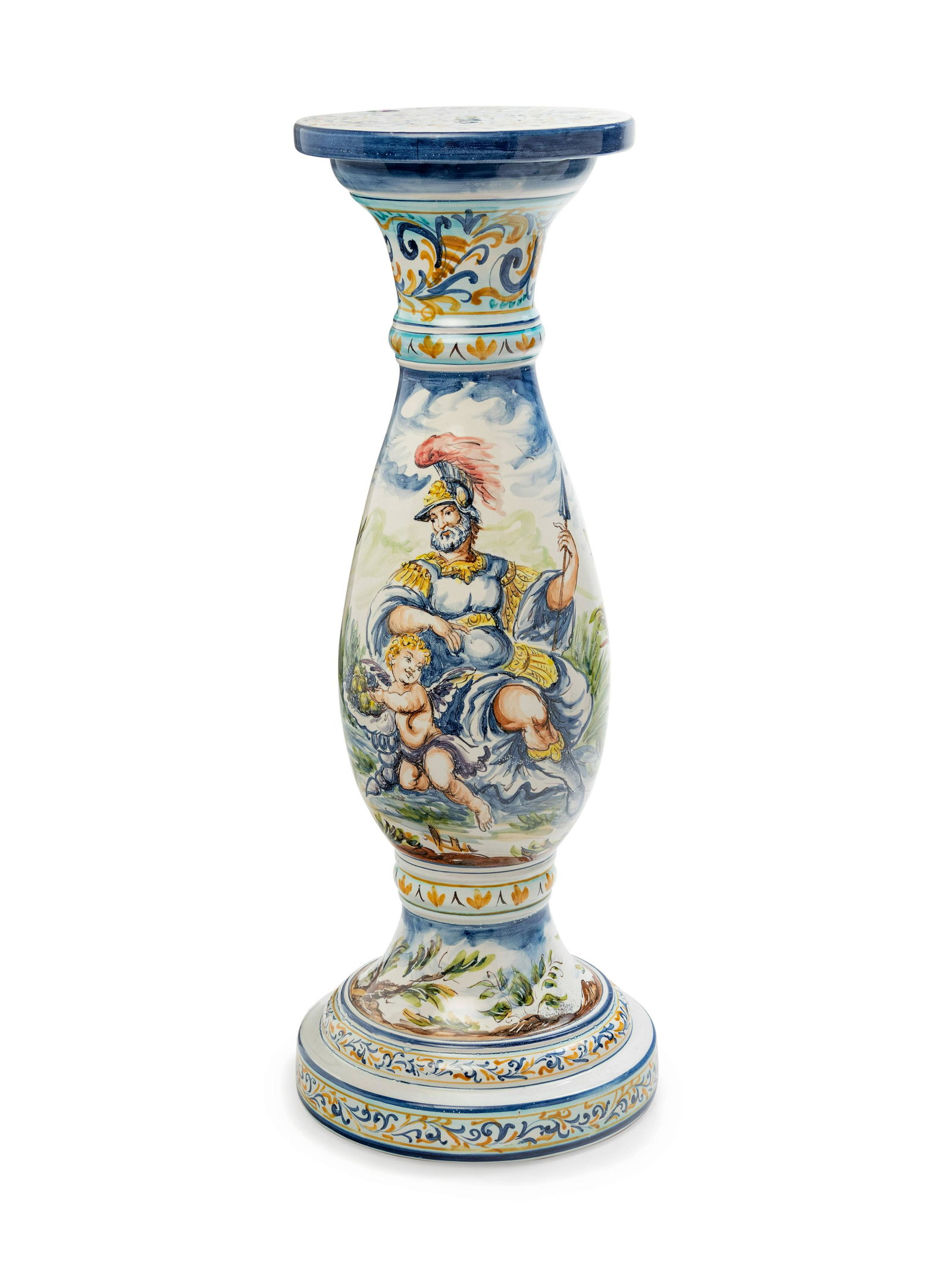 An Italian Faience Candle Stand: An Italian Faience Candle Stand Manifattura Giuseppe Mazzotti, 20th Century signed G. Mazzotti 1903 Albisola. Height 23 7/8 inches. Provenance: Blackmon Antiques, Little Rock, Arkansas Property from t
