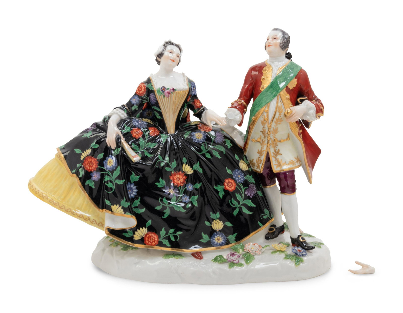 A Meissen Porcelain Figural Group: A Meissen Porcelain Figural Group Late 19th/Early 20th Century with crossed swords in underglaze blue to the underside. Height 9 x width 11 inches.