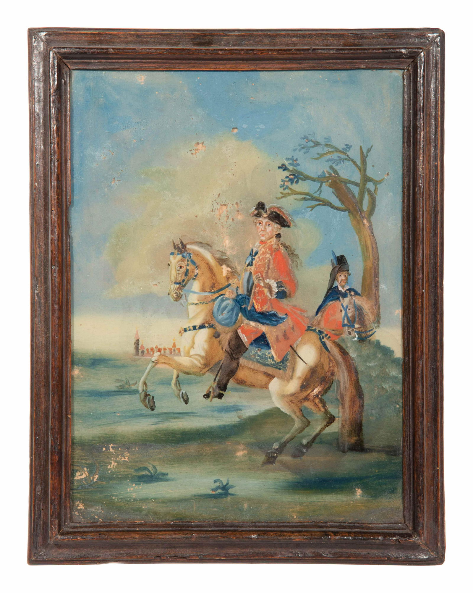 A German Reverse-Painted Glass Panel Depicting (1 of 3)