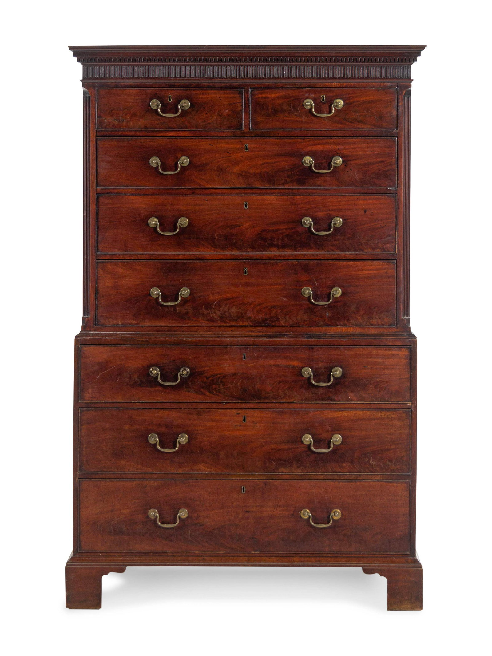 A George III Mahogany Chest on Chest: A George III Mahogany Chest on Chest Late 18th Century Height 72 1/2 x width 45 3/4 x depth 23 3/4 inches.