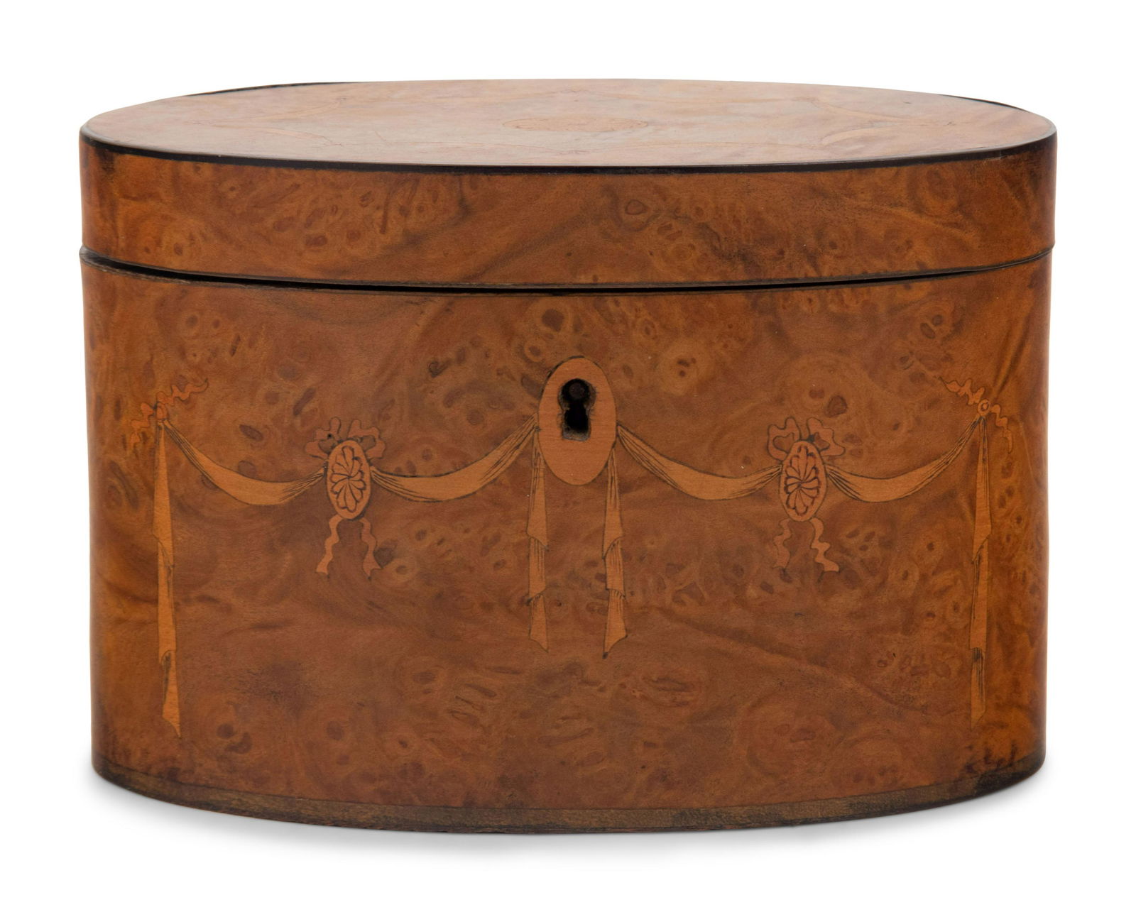A George III Satinwood Inlaid Burlwood Tea Caddy (1 of 3)