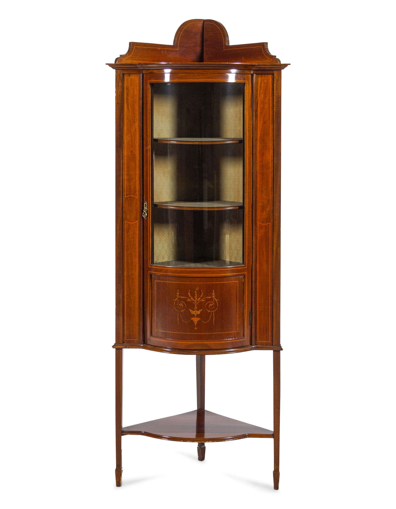 An Edwardian Mahogany and Marquetry Corner Vitrine (1 of 3)