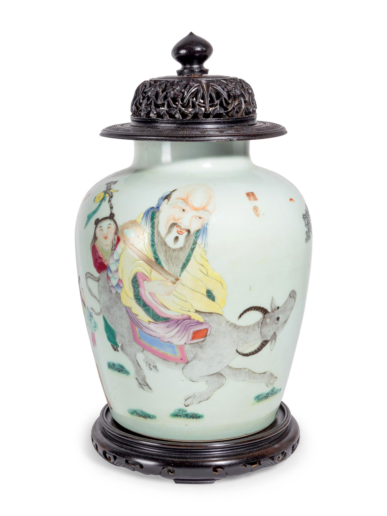 A Chinese Export Famille Rose Porcelain Jar and Carved (1 of 3)