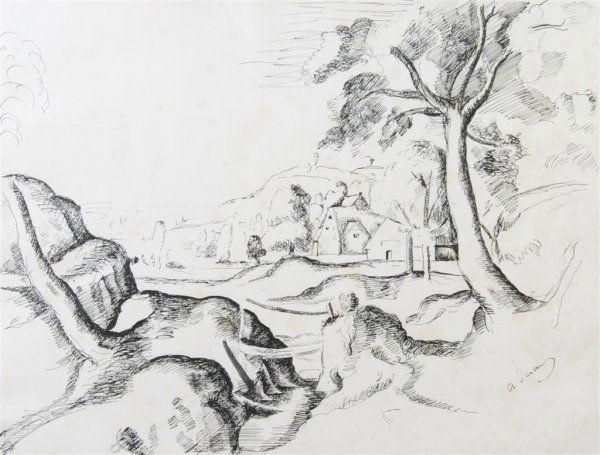 Andre Derain, (French, 1880-1954), Paysage: Andre Derain (French, 1880-1954) Paysage ink on paper signed (lower right) 17 x 22 1/4 inches.