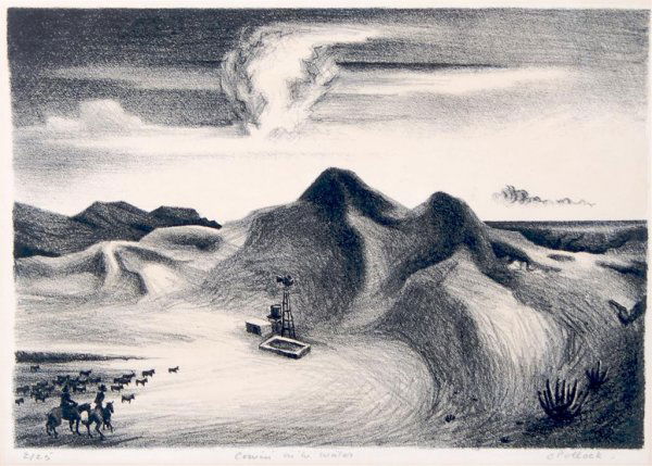 Charles Pollock, (American, 1901-1988), Cows in the Wat: Charles Pollock (American, 1901-1988) Cows in the Water lithograph signed (lower right) 6 1/2 x 9 3/8 inches.