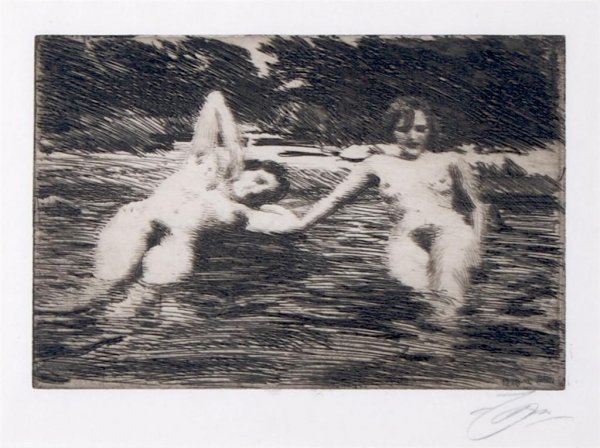 Anders Zorn, (Swedish, 1860-1920), Nudes: Anders Zorn (Swedish, 1860-1920) Nudes etching signed (lower right) 6 x 9 1/4 inches.