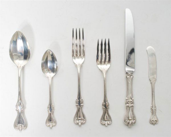 An American Sterling Silver Flatware Service for Eight,: An American Sterling Silver Flatware Service for Eight, Towle, in the Old Colonial pattern, comprising dinner knives, dinner forks, butters, luncheon forks, table spoons, teaspoons and four serving sp