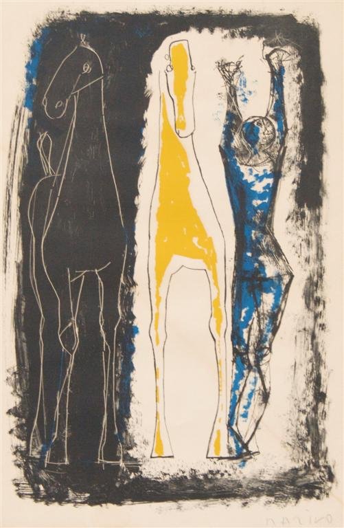 Marino Marini, (Italian, 1901-1980), Jongleur et deux c: Marino Marini (Italian, 1901-1980) Jongleur et deux chevaux color lithograph signed (lower right) 23 1/2 x 15 1/4 inches.