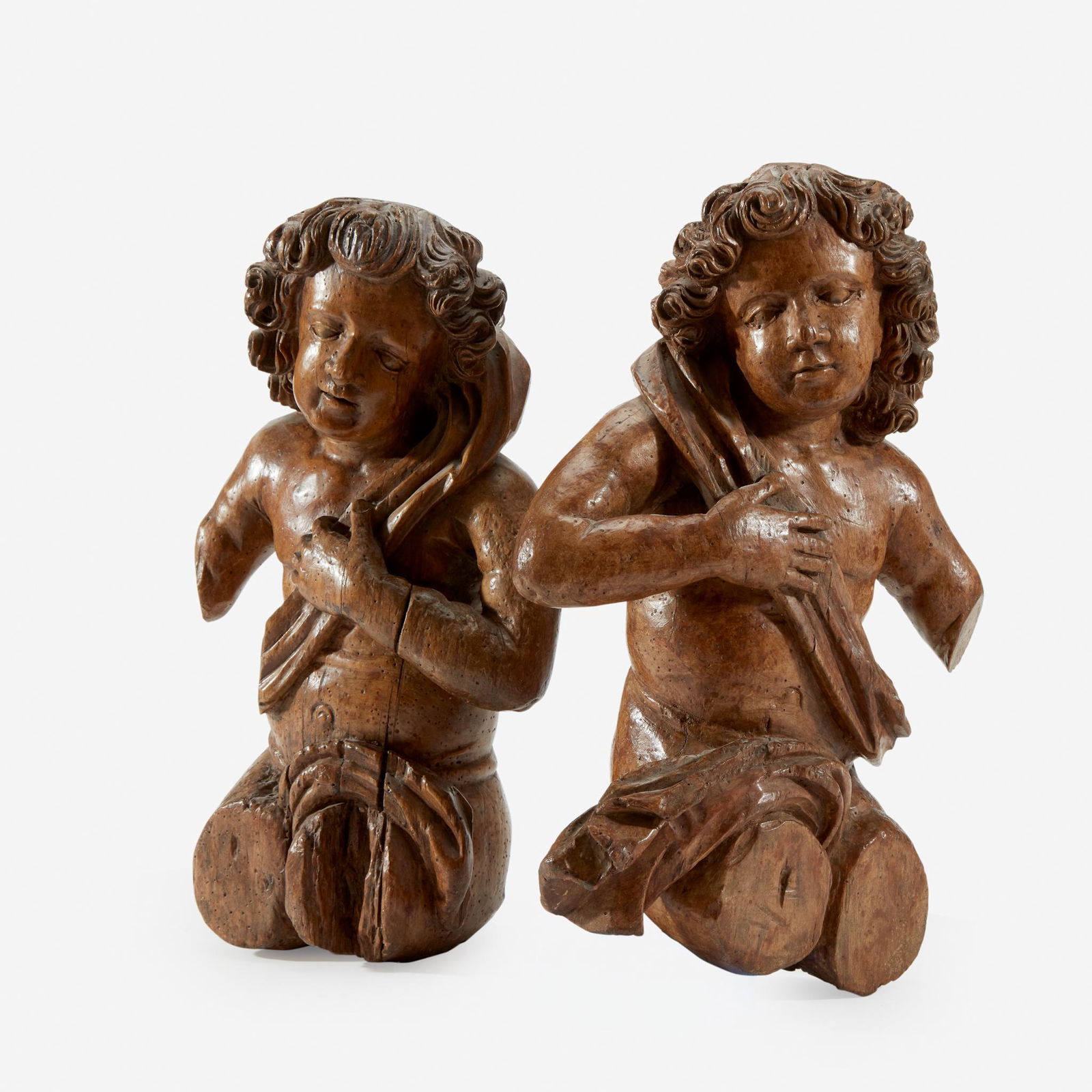 Two Continental Carved Walnut or Limewood Putti, 17th (1 of 1)