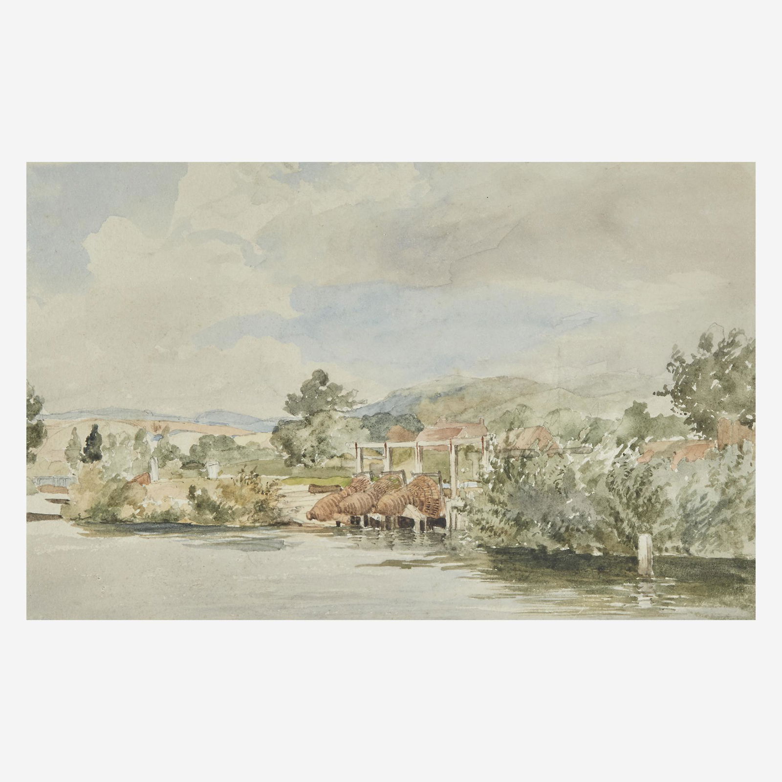 James Stark (British, 1794-1859), , Fishing Nets,: James Stark (British, 1794-1859) Fishing Nets, probably on the Upper Thames Watercolor and pencil on paper Sheet size: 6 11/16 x 10 3/4 in. (17 x 27.3cm) Executed circa 1840. PROVENANCE: Abbott and Ho