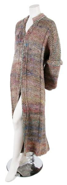 A Joan Vass Multicolored Oversized Sweater Coat,: A Joan Vass Multicolored Oversized Sweater Coat, 1970s, full length with a ribbed collar, closureless with an oversized cable knit at back. Labeled: Joan Vass N.Y.