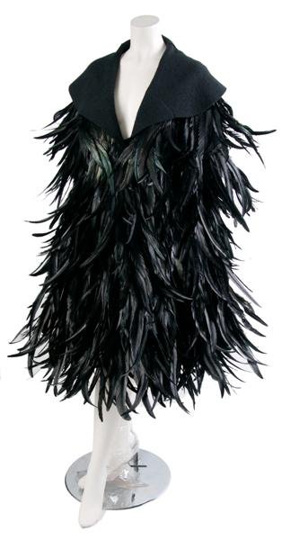 A Merch Mashiah Black Boiled Wool and Feather Coat