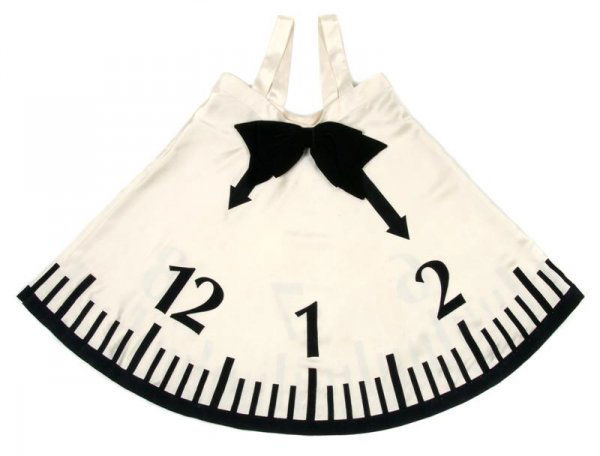 A Moschino Cream 'Clock' Dress, Size 6.: A Moschino Cream 'Clock' Dress, in a swing fit with black baton numerals at hemline, black hands pointing to ten and two. Labeled: Moschino Cheap and Chic. Size 6.