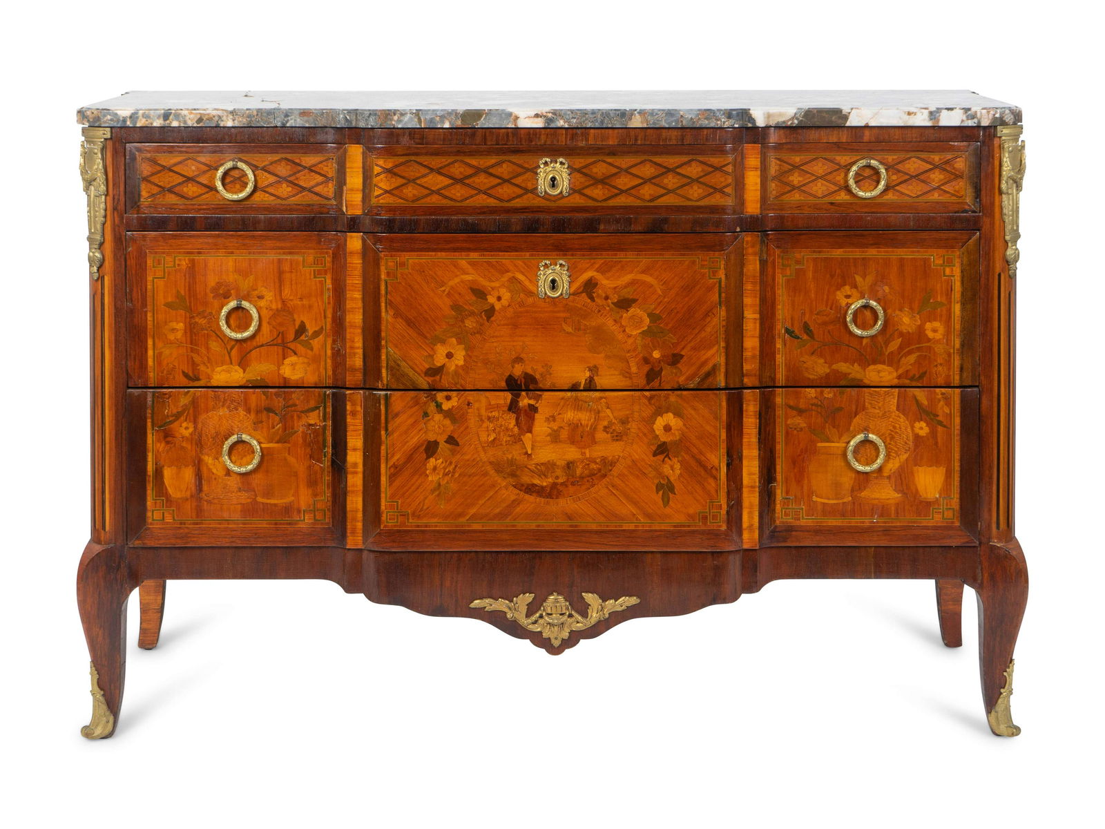 A Louis XVI Style Gilt-Bronze-Mounted Marquetry Commode (1 of 1)