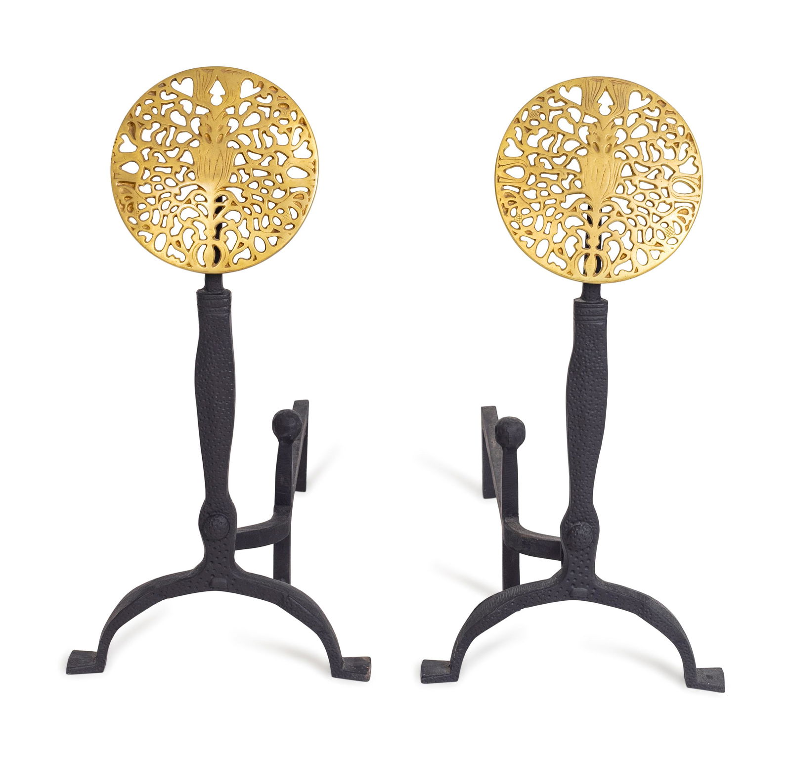 A Pair of Arts & Crafts Brass and Wrought-Iron Andirons (1 of 1)