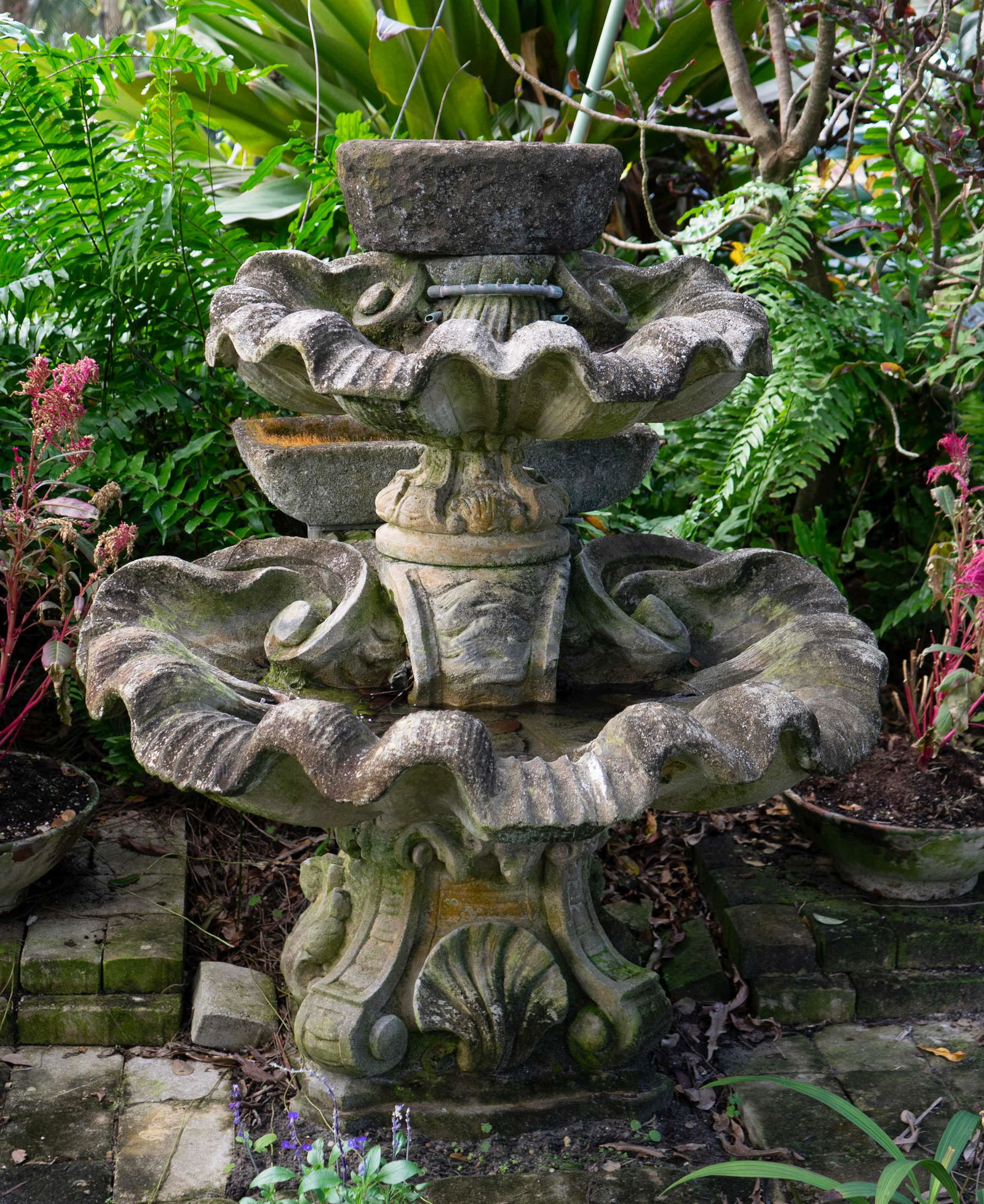 A Carved Stone Two Tier Shell Water Fountain Height 54 (1 of 3)