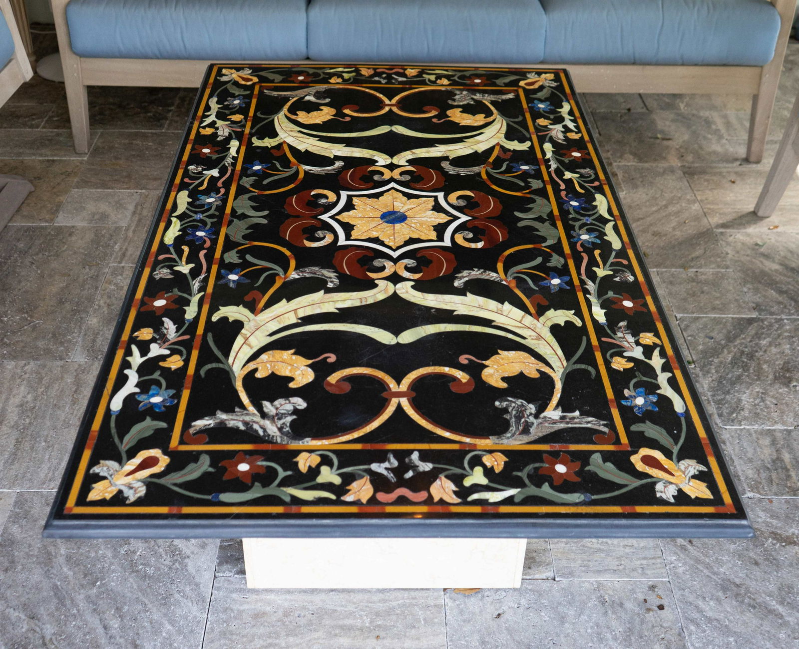 An Italian Pietra Dura Table Top 60 x 35 1/4 inches. (1 of 3)