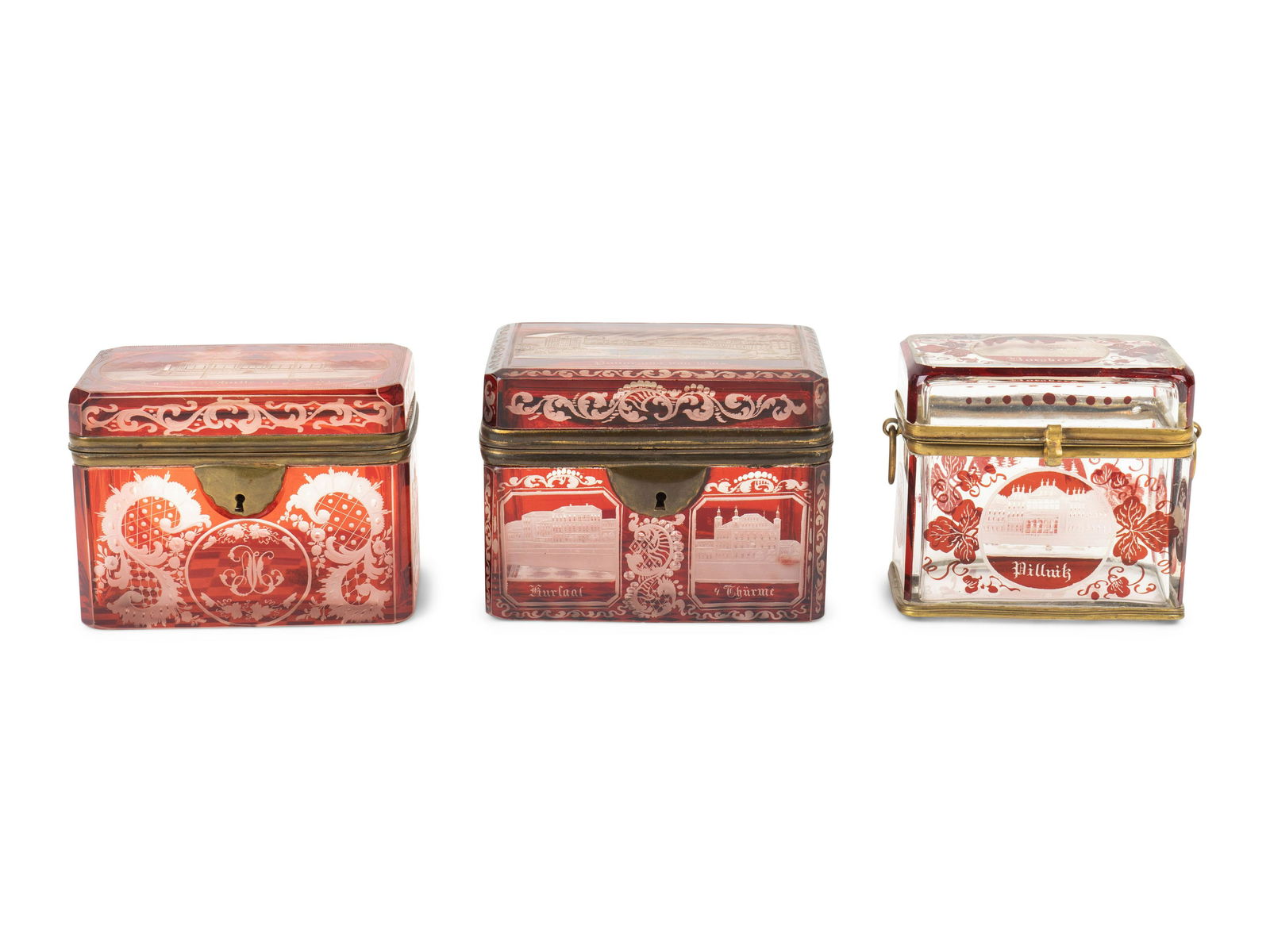 Three Bohemian Cranberry-Flashed Glass Boxes First: 4 (1 of 1)