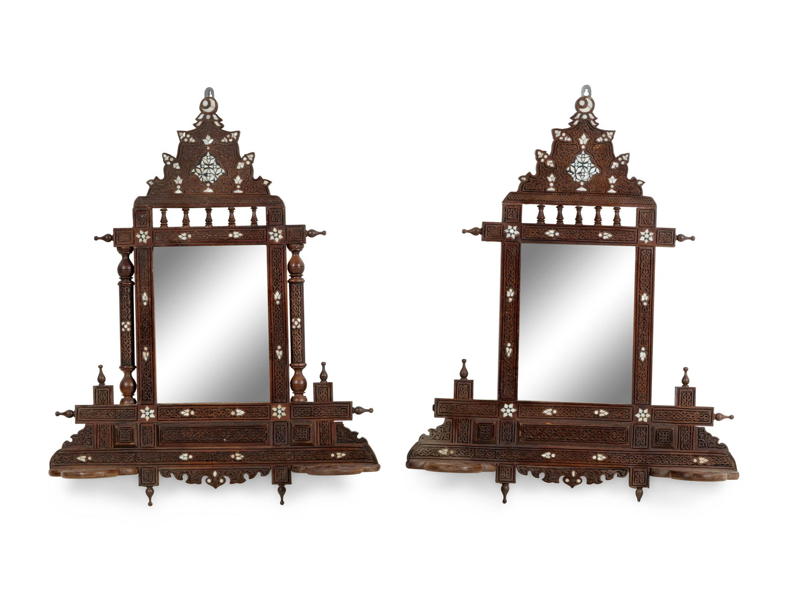 A Pair of Syrian Mother-of-Pearl Inlaid Walnut Lantern (1 of 4)