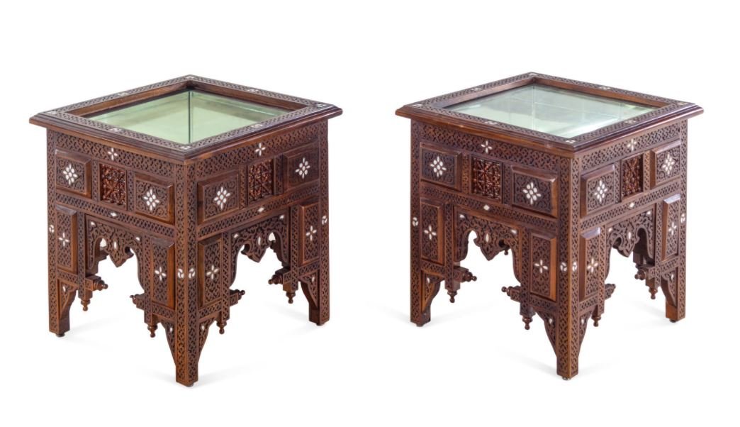 A Pair of Syrian Carved and Inlaid Walnut Low Vitrine (1 of 1)