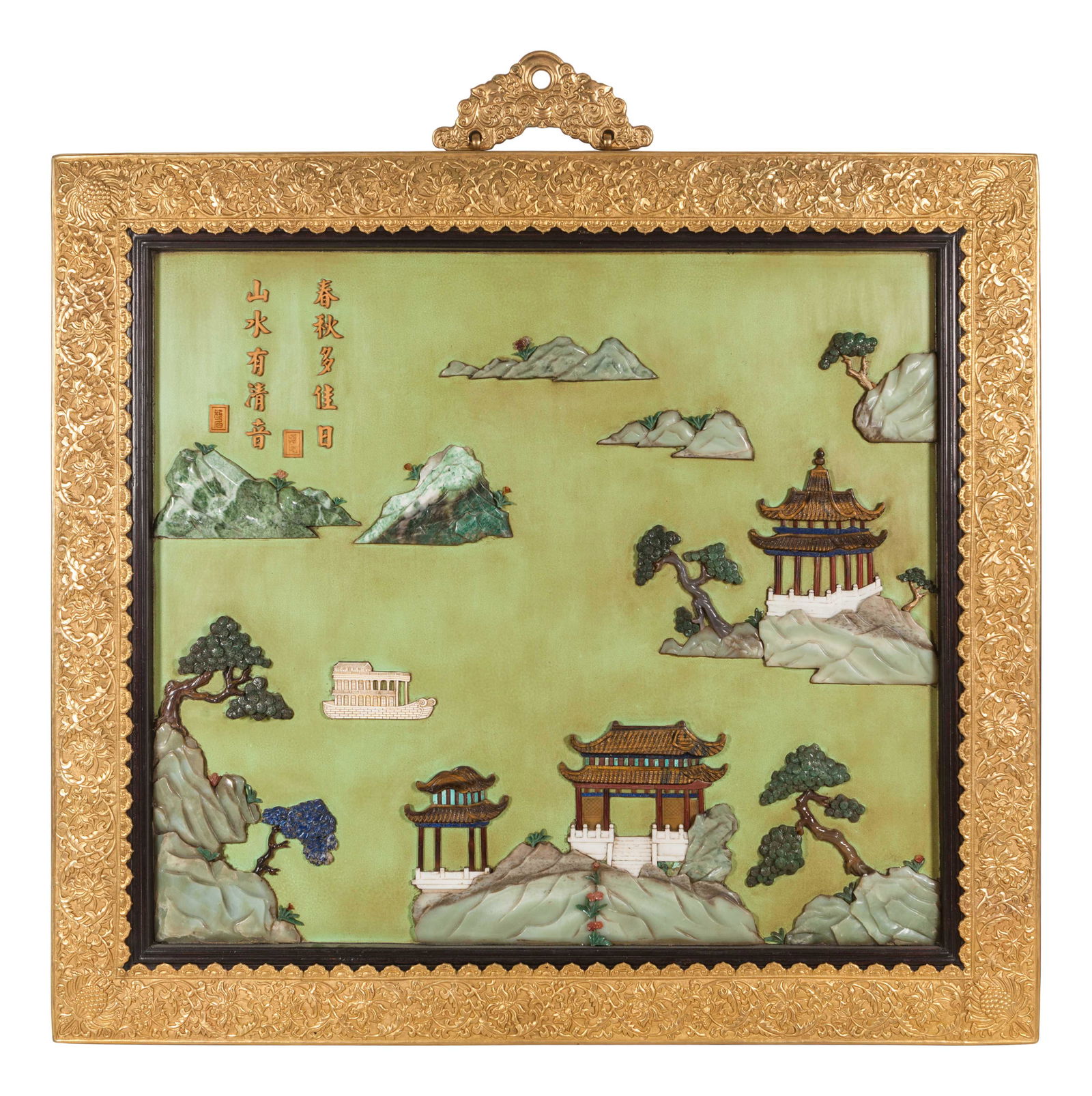 A Pair of Chinese Export Gilt Bronze-Framed Hardstone (1 of 6)