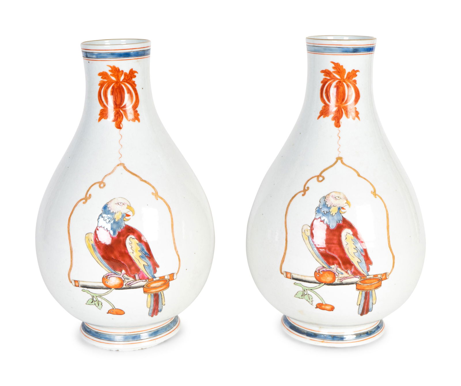 A Pair of Famille Rose Porcelain Parrot on a Perch (1 of 1)