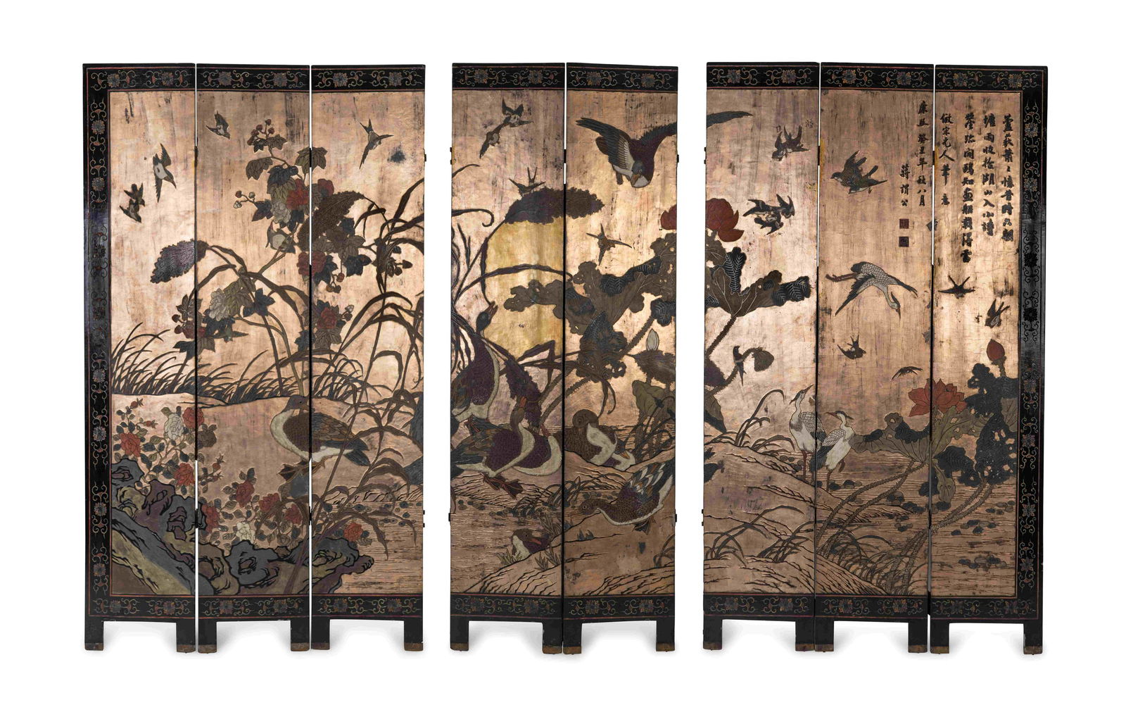 A Chinese Polychromed Eight Panel Coromandel Screen (1 of 7)