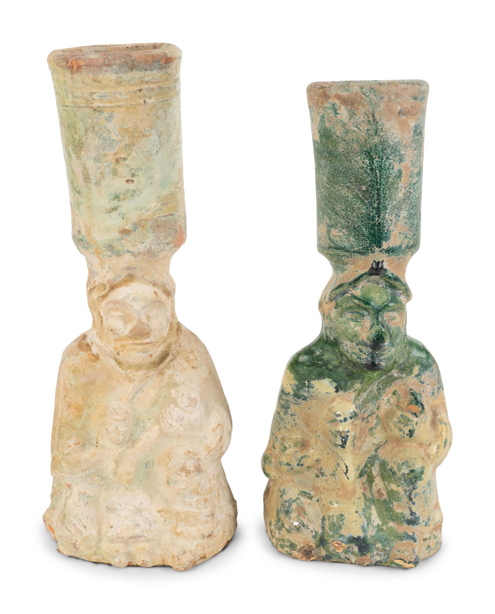 Two Chinese Glazed Terracotta Figural Lampstands Height (1 of 2)
